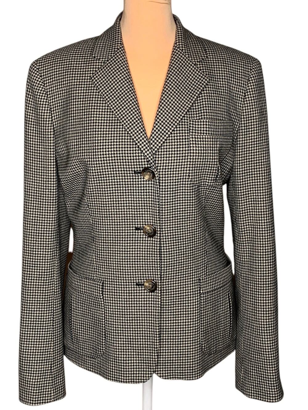 Vintage Lauren Ralph Lauren Wool Houndstooth Tweed Blazer Jacket 8 90s Academic